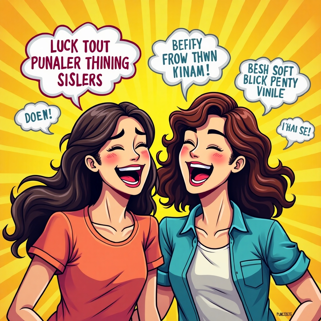 Two sisters laughing together over funny sister puns